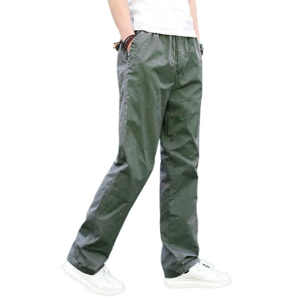 

Men Cargo Pants Solid Color Leisure Elastic Waist Loose Straight Elastic Pants Summer Joggers Trousers Male Clothes Streetwear