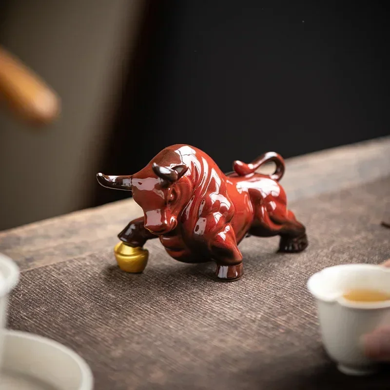 Счастливый талисман красная корова керамический маленький орнамент офис