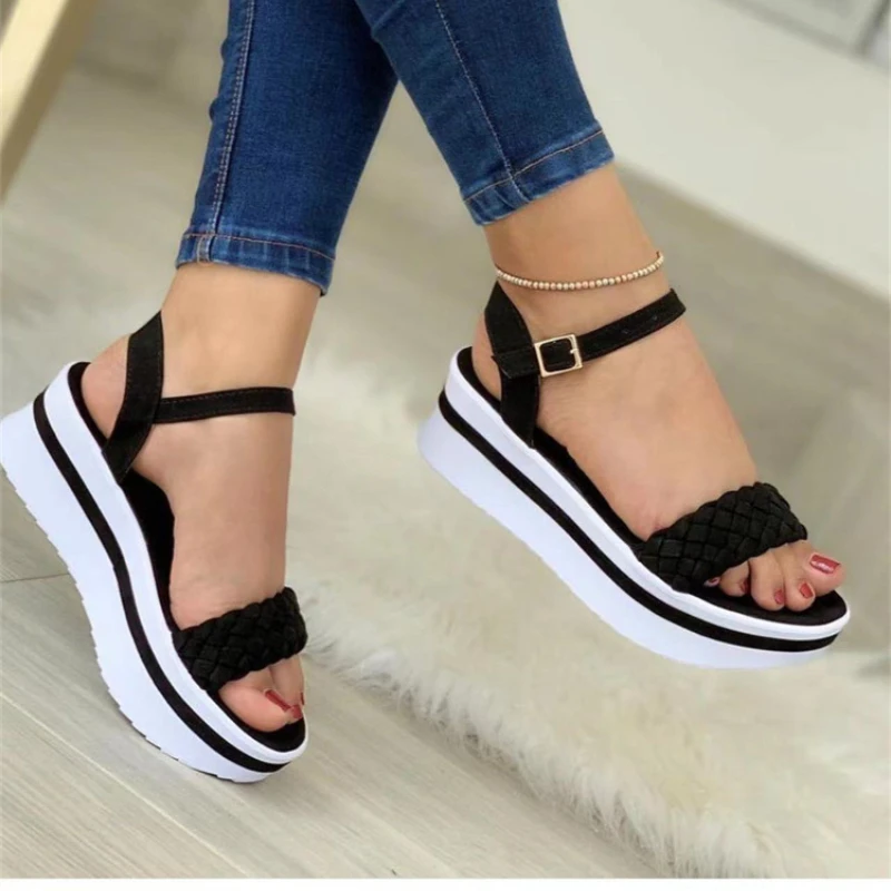 

New Women Sandals Summer Fashion Peep Toe Flip Flops Buckle Non-slip Platform Sandals Woman Sandalia Feminina Plus Size 35~43
