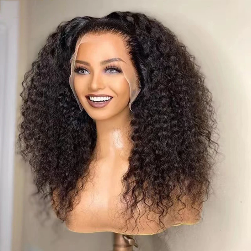 

26 inch Long Kinky Curly Natural Black Lace Front Wig For Woman Babyhair Preplucked Glueless Synthetic Deep Part Heat Resistant