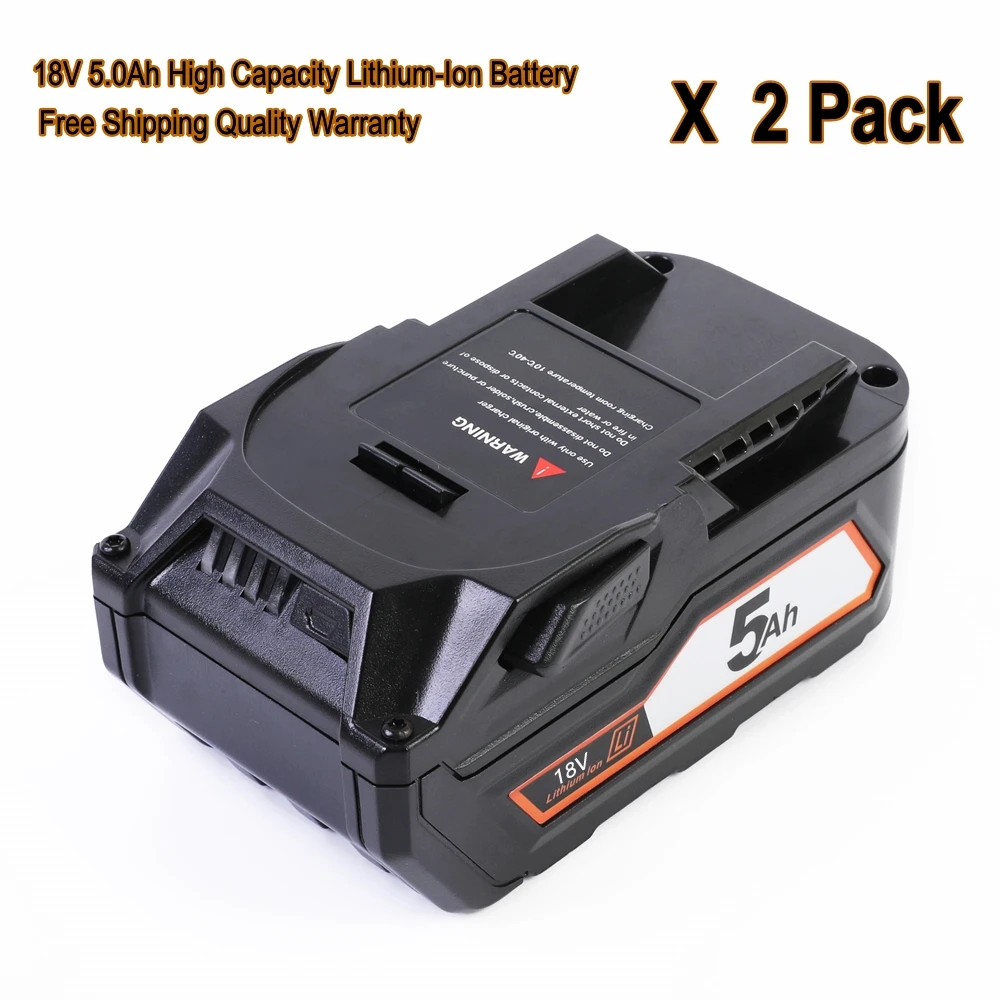2 Packs 18V 5.0Ah High Capacity Lithium-Ion Battery Akku for RIDGID 18V Cordless Tools for AEG 18V Power Tools for AC840089