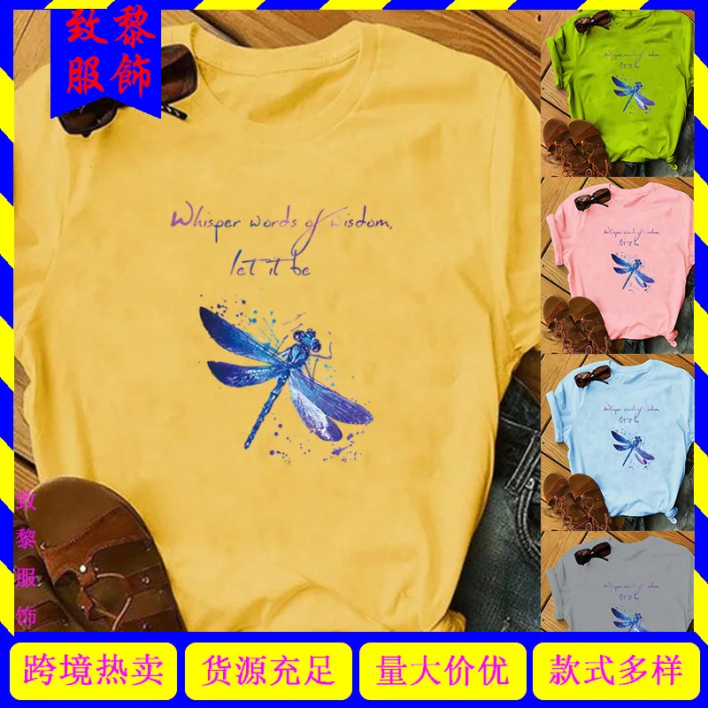 

Spring and summer hot dragonfly fun print short-sleeve T-shirt fashion round collar casual girl T-shirt mens t shirts