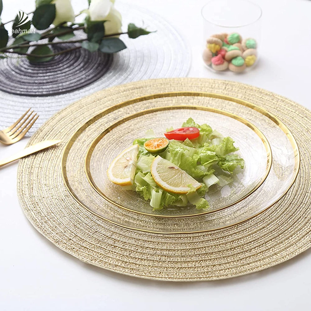 

Set of 6 Round Woven Place Mats 38CM Placemats Heat-resistant Non-slip Washable Braided Table Mat For Dining Table Kitchen Decor