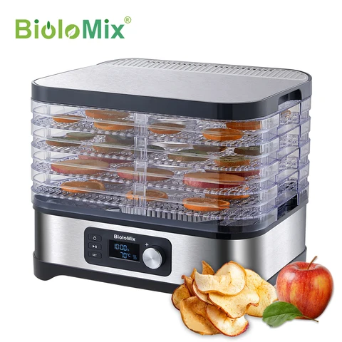 Дегидратор BioloMix без бисфенола А с цифровым таймером и контролем температуры для фруктов, овощей, мяса, говядины