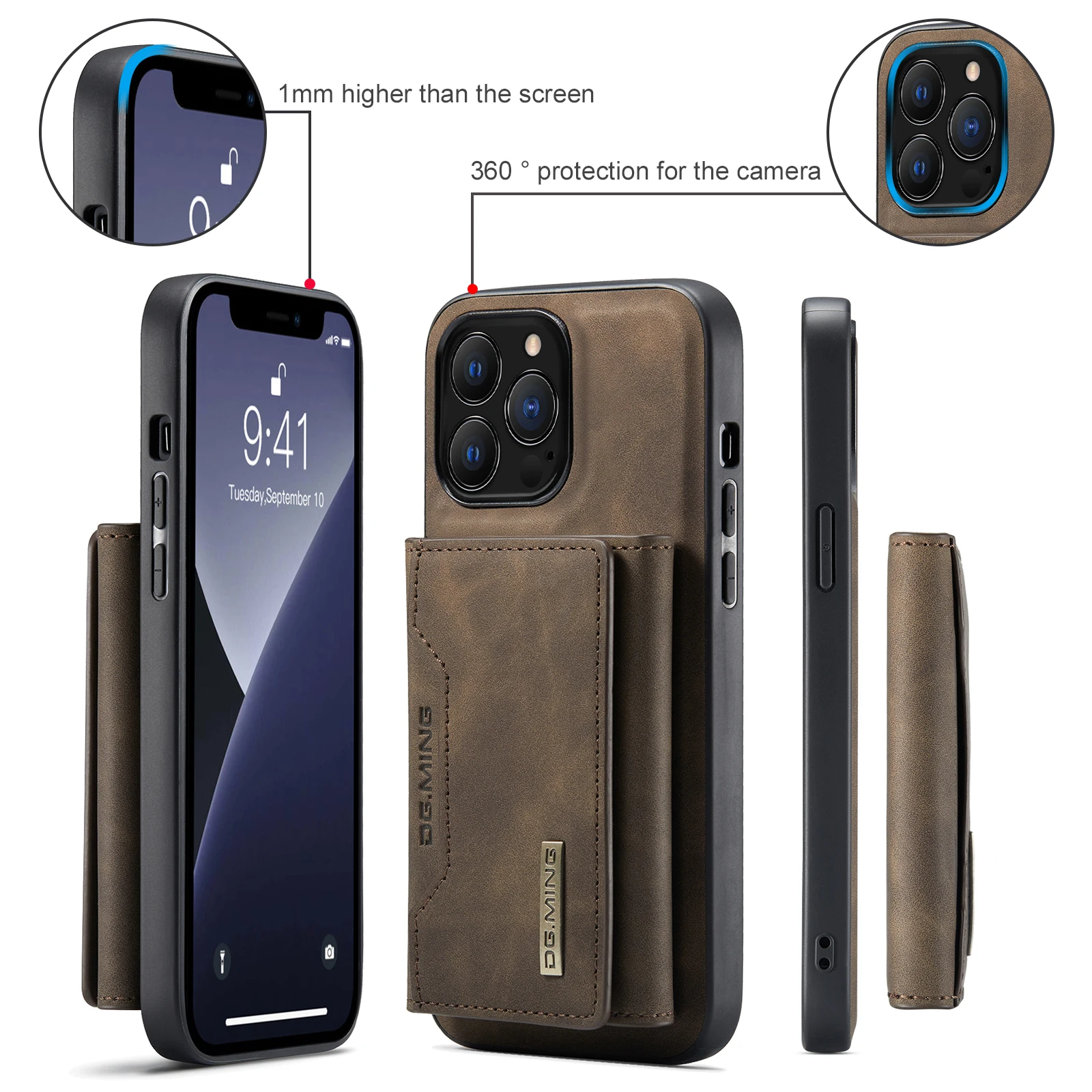 DG.MING Magnetic Split Body Detachable Leather Wallet Phone Case For iPhone 14 13 11 12 Pro max mini X XS MAX XR 7 8 PLUS Cover