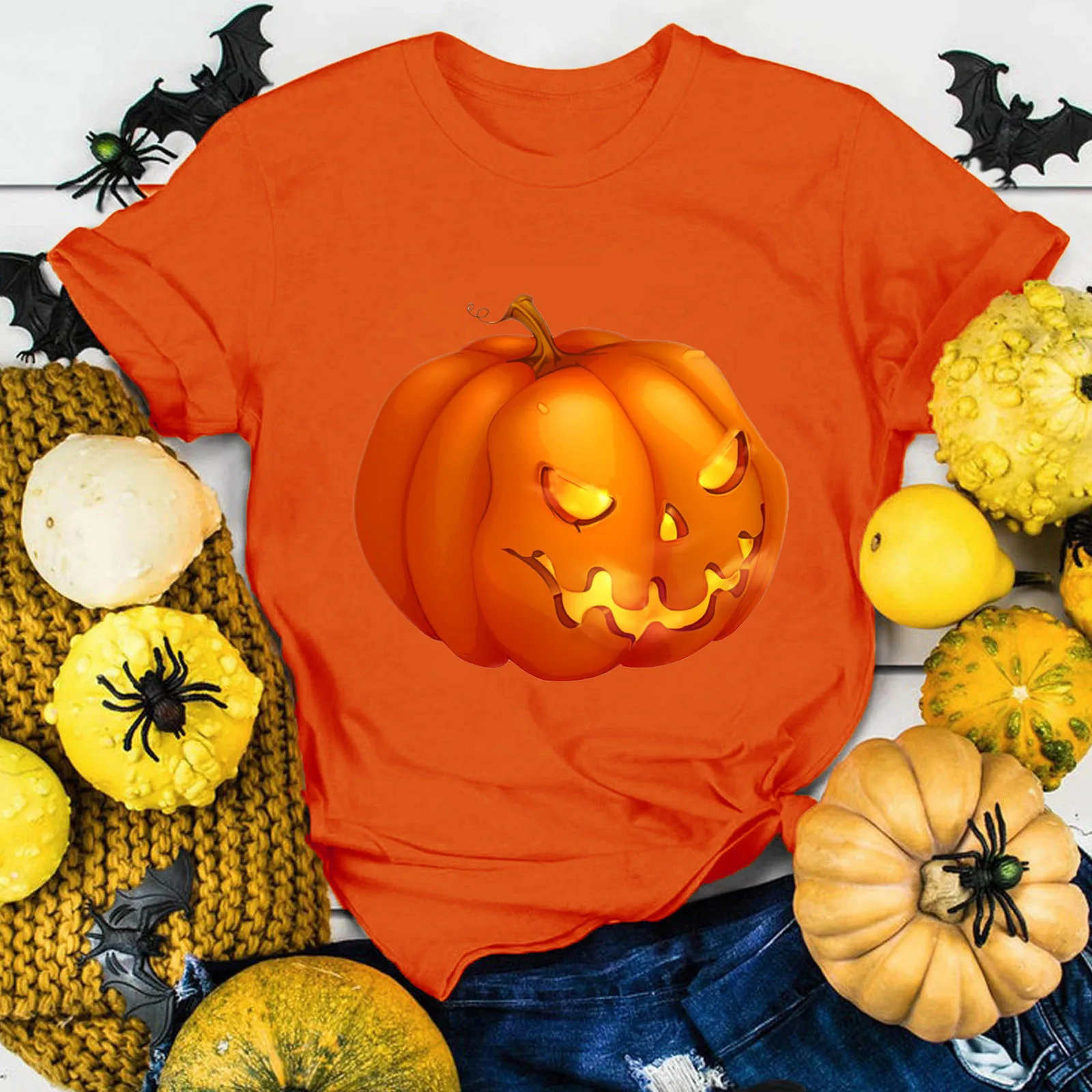 

Womens Halloween Print O Neck Short Sleeve Tops Blouse Tees T Shirt White Sport Sleeve Basics T Shirts Women