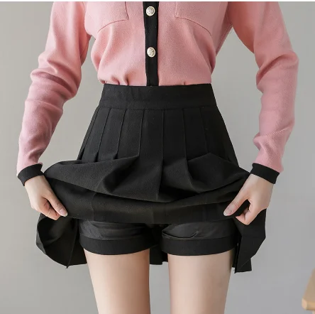 

2023 однотонные плиссированные юбки, модная женская мини-юбка с высокой талией в стиле преппи для девушек, Корейская шикарная уличная трапециевидная юбка XXXL