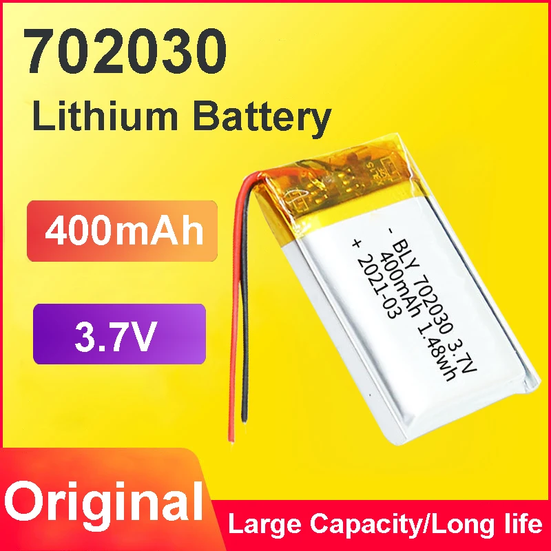 

702030 Battery 400mAh 3.7V Lithium Polymer Rechargeable Batteries for MP3 MP4 Drone Parts DVR Bluetooth Speaker Toys LED Light
