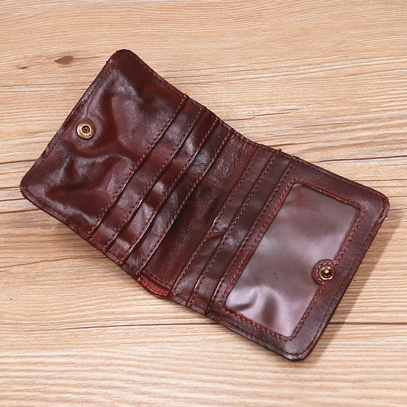 Genuine Leather Short Women's Wallet Vintage Slim Female Coin Purse Multi Function Men Card Holder Money Clip