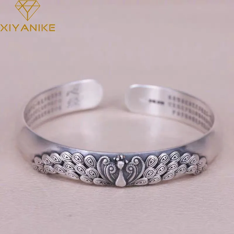 

XIYANIKE Vintage Brushed Embossed Peacock Cuff Bracelet For Women Girl Ethnic Fashion New Jewelry Party Lady Gift pulseras mujer