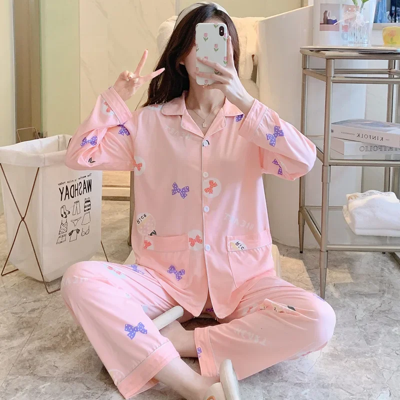 Женские осенне-зимние плотные хлопковые брюки с длинными рукавами пижамный