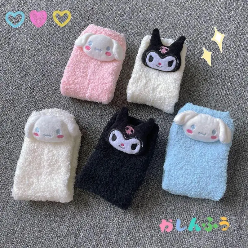 

Новые милые носки Sanrio Kuromi Mymelody Cinnamoroll, носки для пола, носки для сна, коралловый флис, сохраняют тепло, рождественский подарок для девочек