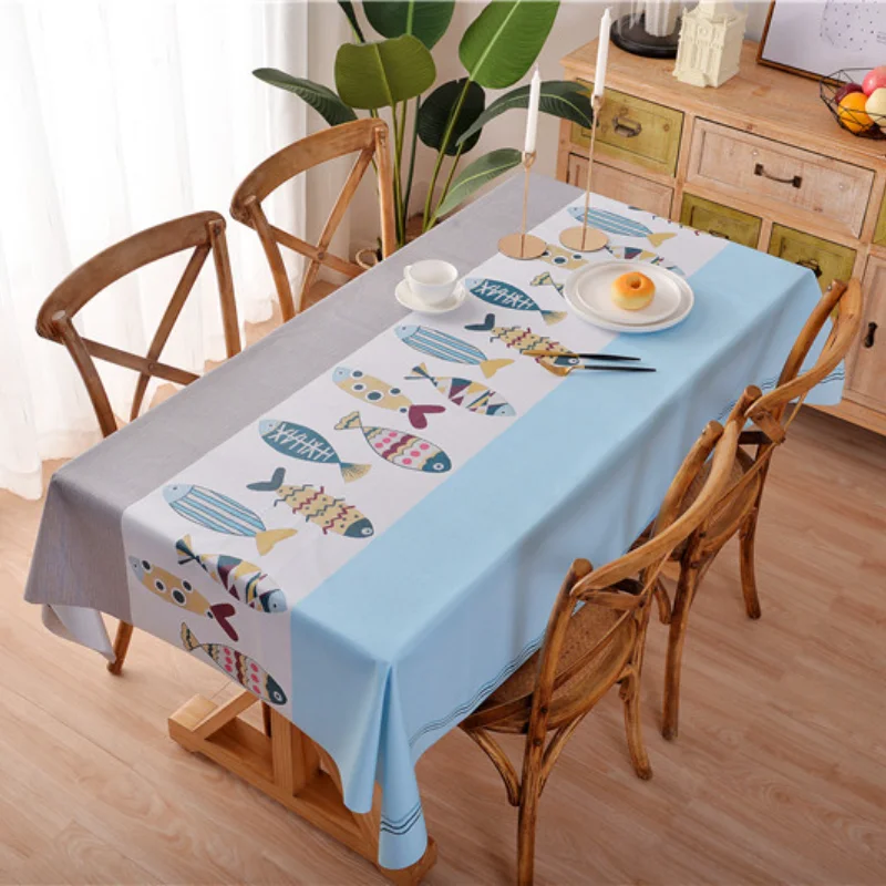 

Blue Fish Print Decorative Tablecloth Antifouling Tablecloth Party Wedding Decorative Tablecloth Living Room Table Tablecloth