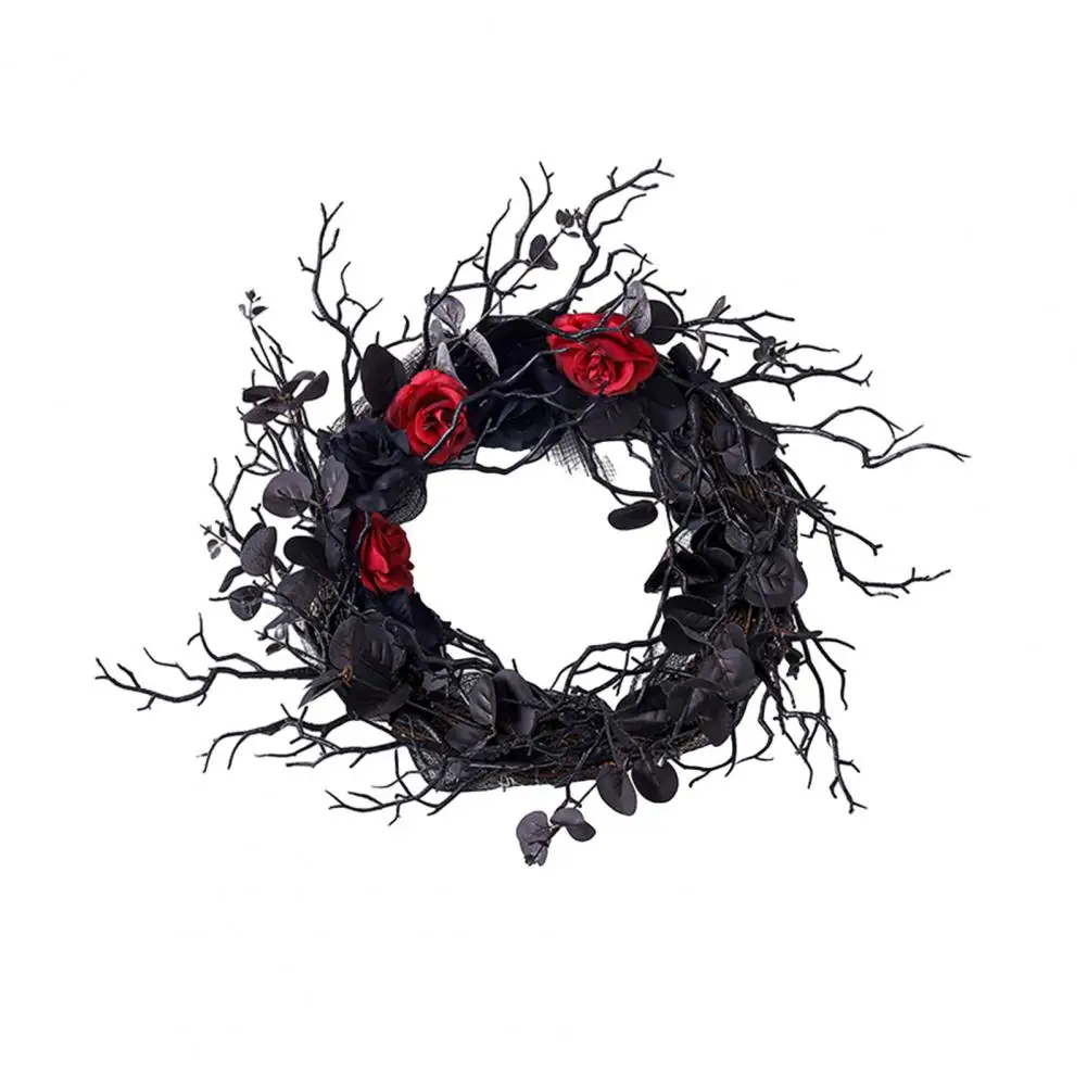 

Halloween Wreath Spooky Halloween Decor Realistic Dead Branch Garland Black Flower Wreath for Festive Door Wall Hanging Skull