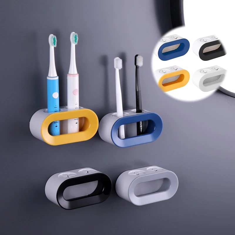 

Double Hole Toothbrush holder Bathroom Wall Mounted Electric Toothbrush Holder Punch-free Adhesive Toothbrush Storage Stand