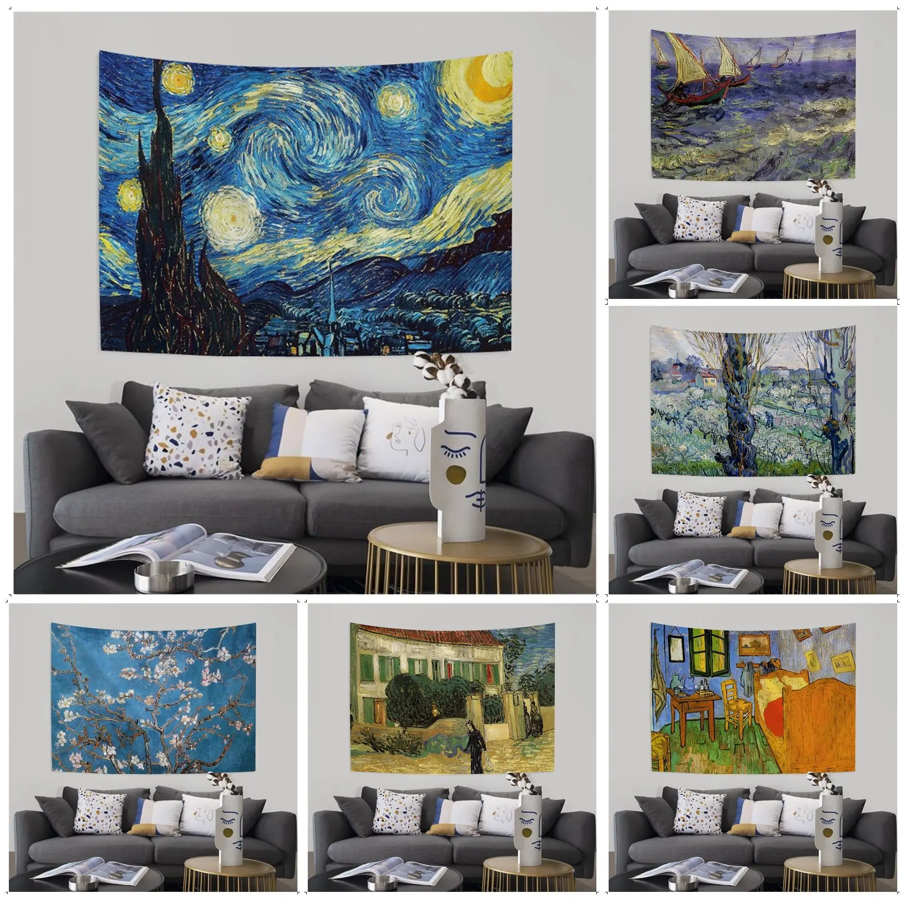 

Van Gogh Oil Painting Wall Tapestry Hanging Tarot Hippie Wall Rugs Dorm INS Home Decor