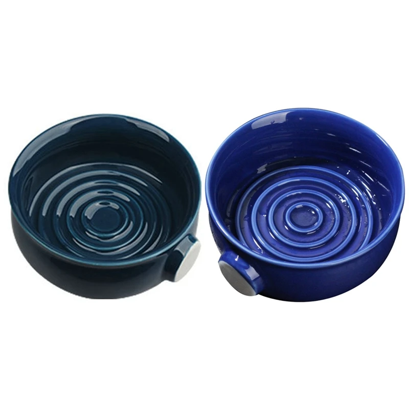 

2X Ceramic Men's Shaving Mug Bowl Cup Thread Bottom Wide Mouth For Shave Brush And Shaving Soap Royal Blue & Dark Blue