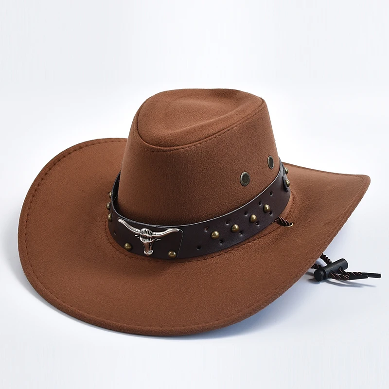 

New Artificial Suede Western Cowboy Hats Vintage Big-edge Gentleman Cowgirl Jazz Hat Holidays Party Cosplay Hat