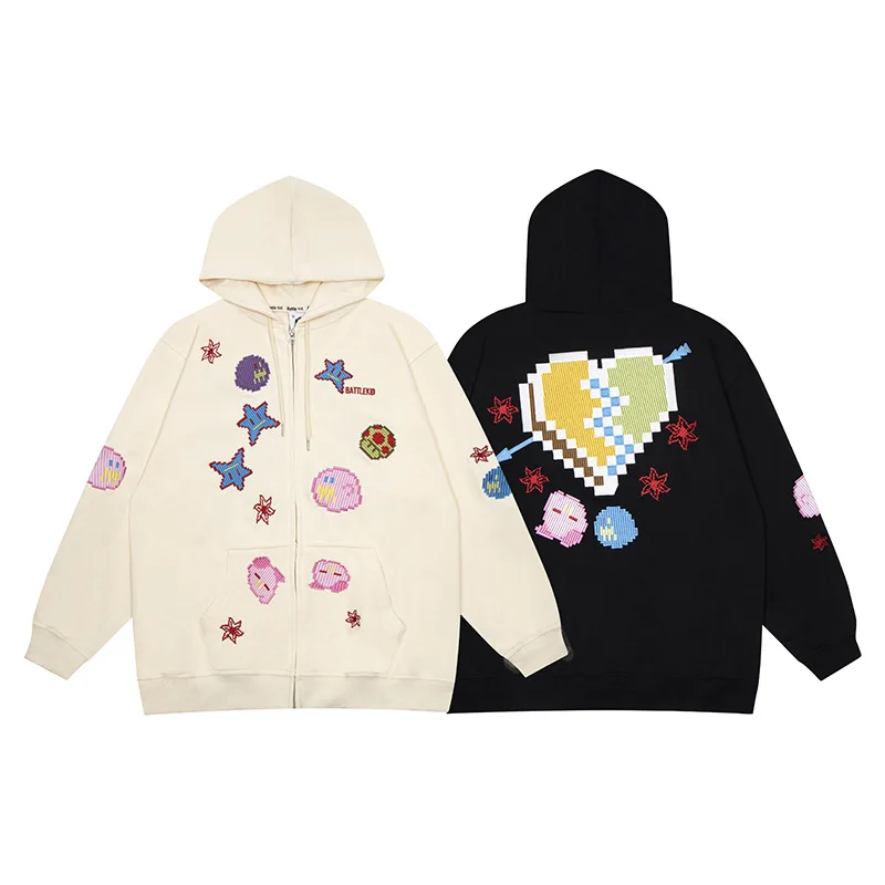 

Planet Embroidered Loose Hooded Sweatshirt Spring Clothes Men and Women Couple Zipper Hoodie 100% Cotton Tops Casual Unisex Coat