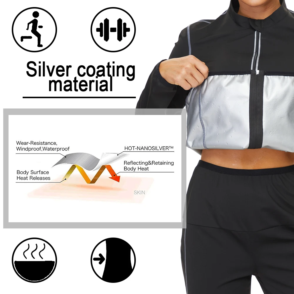 LAZAWG Sauna Jacket for Women Sweating Top Weight Loss Long Sleeves Thin Thermo Sportwear Fitness Ladies Body Shaper Workout Gym