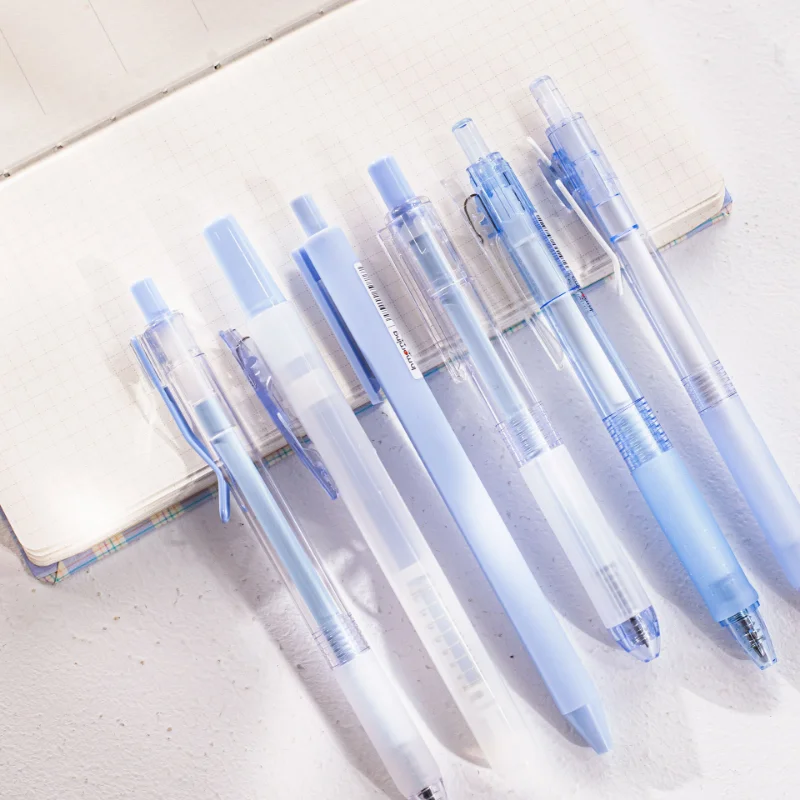 

2PCS-SET Solid Color Click Action Pen High Value Ins Students Special Brush Pen Simple Cream Color Neutral Pen A Box of 6