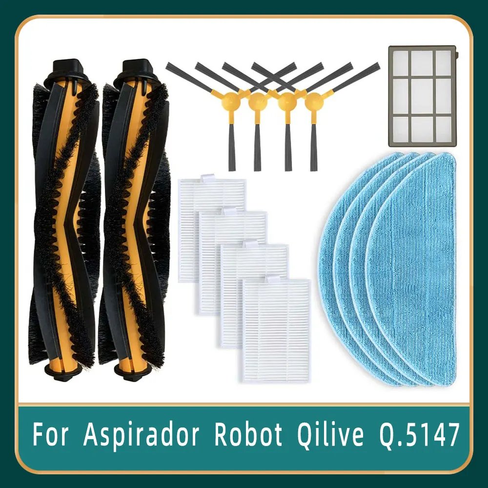 

For Aspirador Robot Qilive Q.5147 Main Roller Brush Side Brush HEPA Filter Mop Cloths Pre-Filter Vacuum Spare Parts Accessory