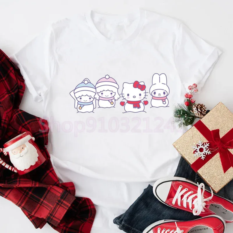 Милый топ Друзья Cinnamoroll футболки с рисунком Pochacoo футболка принтом С Рождеством
