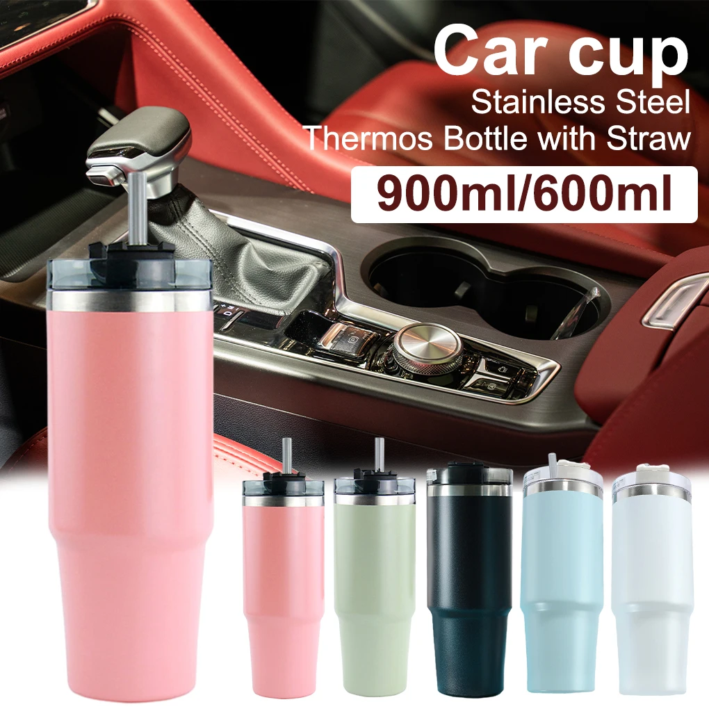 

900ml Large Capacity Vacuum Bottle Insulated Coffee Milk Tea Cup Exercise Stainless Steel Drink Mug with Transparent Lid Home