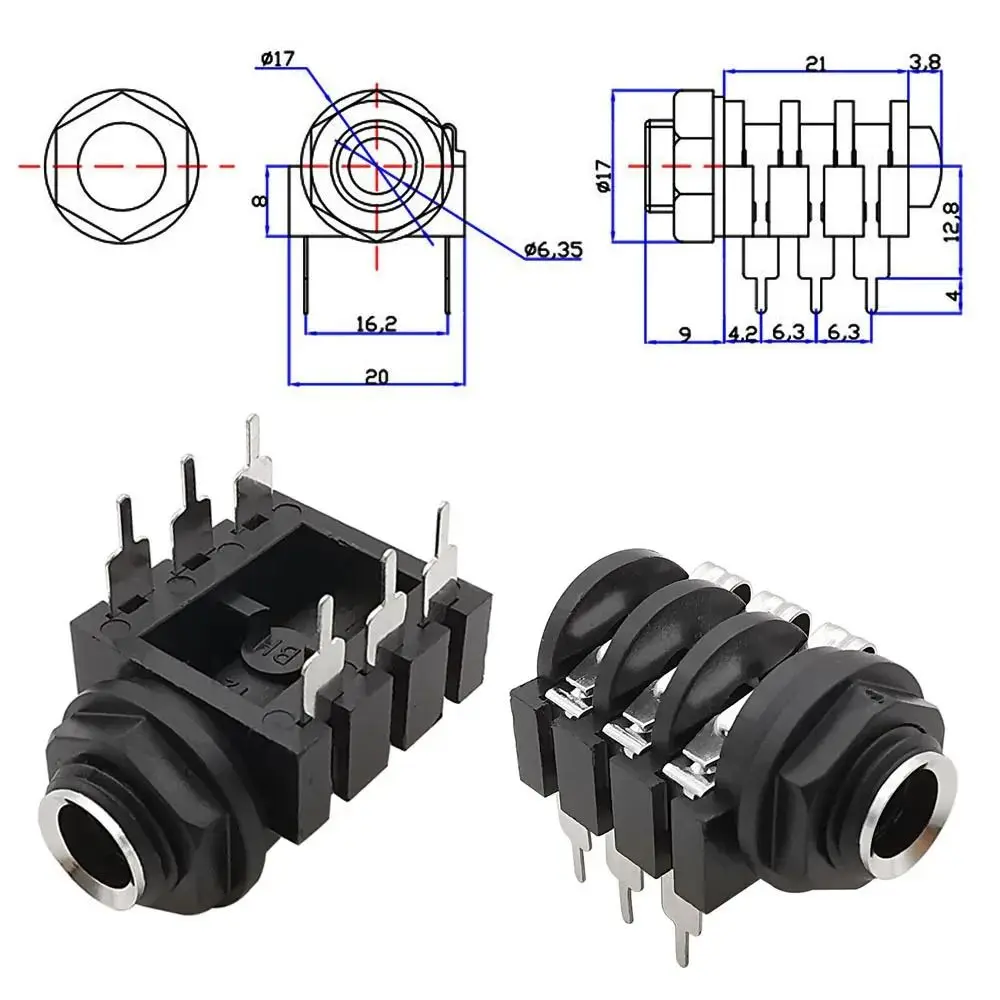 Разъем 1/4 &quot6 35 мм двухканальный 6-контактный аудиоразъем разъемы для монтажа на