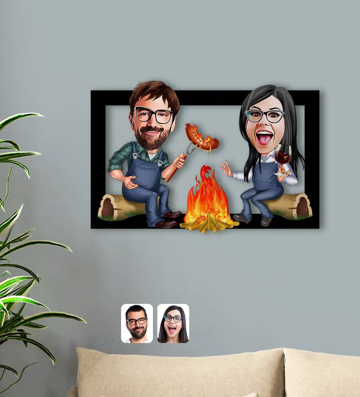 

Personalized Valentine Caricature OF 3D Wood Tablo-95