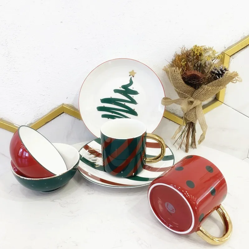 

Простой скандинавский стейк, Западная тарелка, Рождественская тарелка, креативная семейная чаша для салата, кружка с золотой росписью