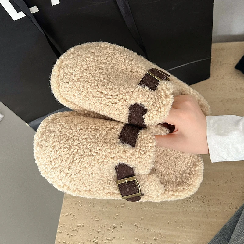 

Women's Slippers Winter Fur Slippers Outdoor Thick Soled Light Soft Slippers Warm Fashionable Cotton Shoes Comfortable One-Step