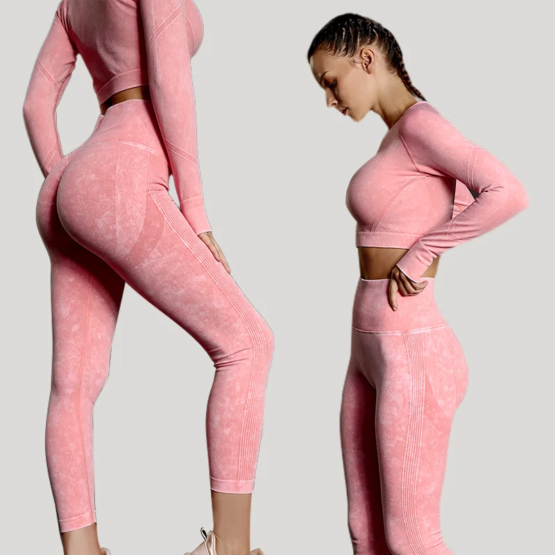 1/2 Piece Gym Set Women Push Up Fitness Leggings Yoga Suit Long Sleeve Sports Top Seamless Panties Workout Set Tights Activewear