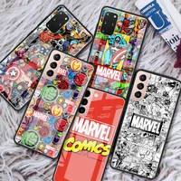 glass case for samsung galaxy s22 ultra s21 plus s20 fe note 20 10 lite s10 s9 s8 s10e tempered phone cover marvel logo anime
