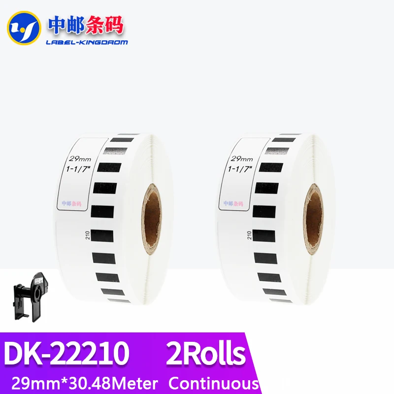 

2 Refill Rolls Generic DK-22210 Label 29mm*30.48M Continuous Compatible for Brother Thermal Printer White Paper DK22210 DK-2210