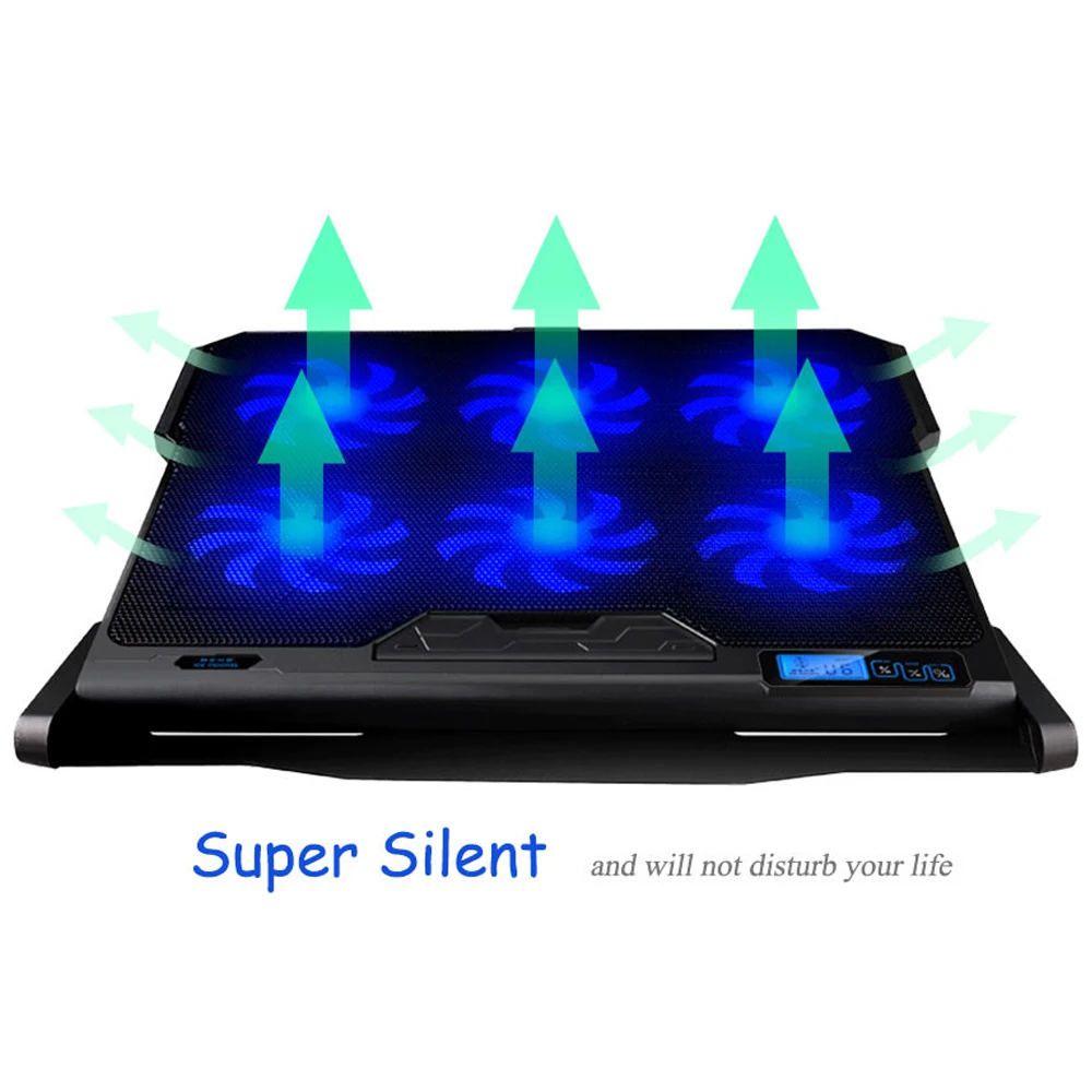 17 inch gaming laptop cooler six fan led screen two usb port 2600rpm laptop cooling pad notebook stand for laptop free global shipping