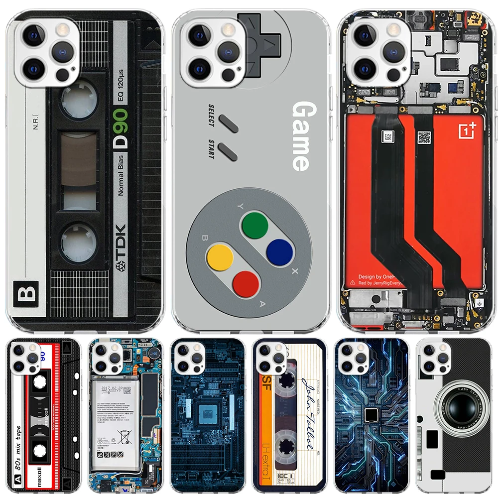 

Retro Camera Cassette Music Case for iPhone 14 Plus 13 12 Mini 11 Pro Max XR XS 7 8 X 6 6s Plus SE 2020 5s Clear TPU Phone Cover