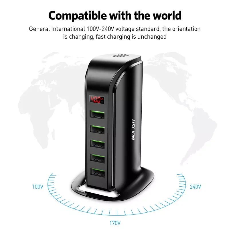 

5 Port USB Charger HUB LED Display Multi USB Charging Station Dock Universal Mobile Phone Desktop Wall Home EU UK Plug 22