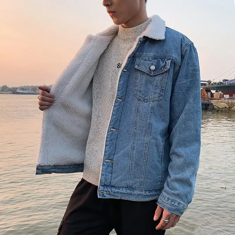 Джинсовая куртка для мужчин и женщин модная свободная утепленная теплая с
