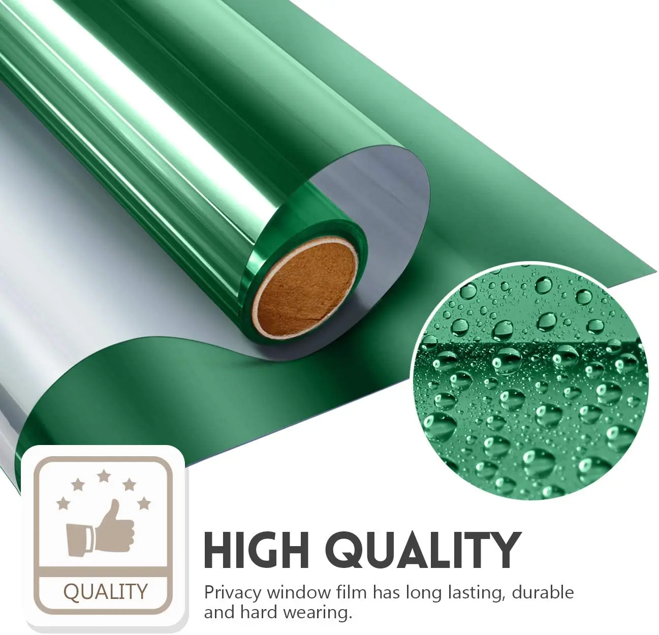 

One Way Daytime Privacy Window Tint Self Adhesive Solar Film Anti UV Heat Rejection Green-Silver Mirror Window Film for Home