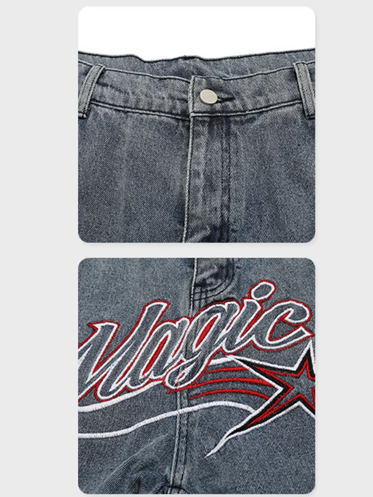 Four Seasons Trend Men's Washed Distressed Embroidered Straight Casual Pants Y2k Men Jeans Fashion Streetwear Ins Hot Sale JEANS