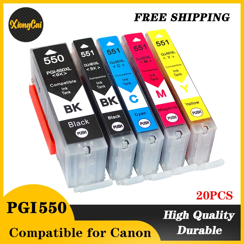 

20PCS PGI550 XL Compatible Canon CLI 551 PGI 550 Ink Cartridge for Pixma iP7250 iX6850 MG5550 MG5650 MG6450 MG6650 MX725 MX925