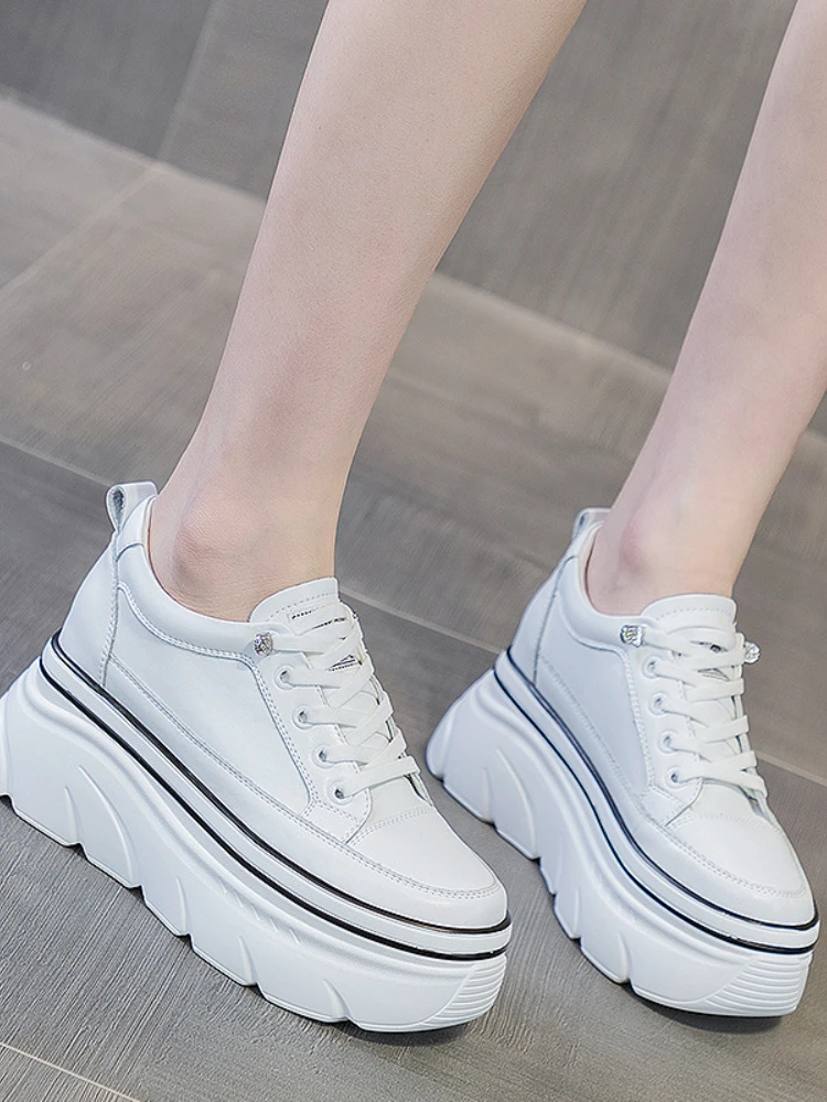 Fujin 9 см сетчатые белые кроссовки из натуральной кожи женская обувь на платформе