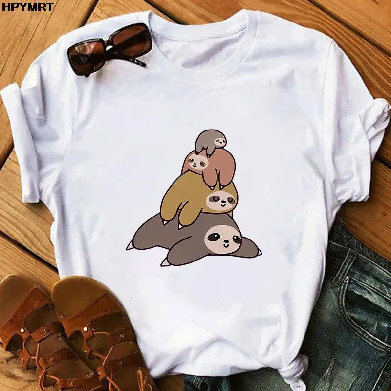 

Ladys girl cute Cartoon graphics T-shirt sloth Prints Summer short sleeve O-neck shirt Women loose Large Size Casual Tops S-XXL