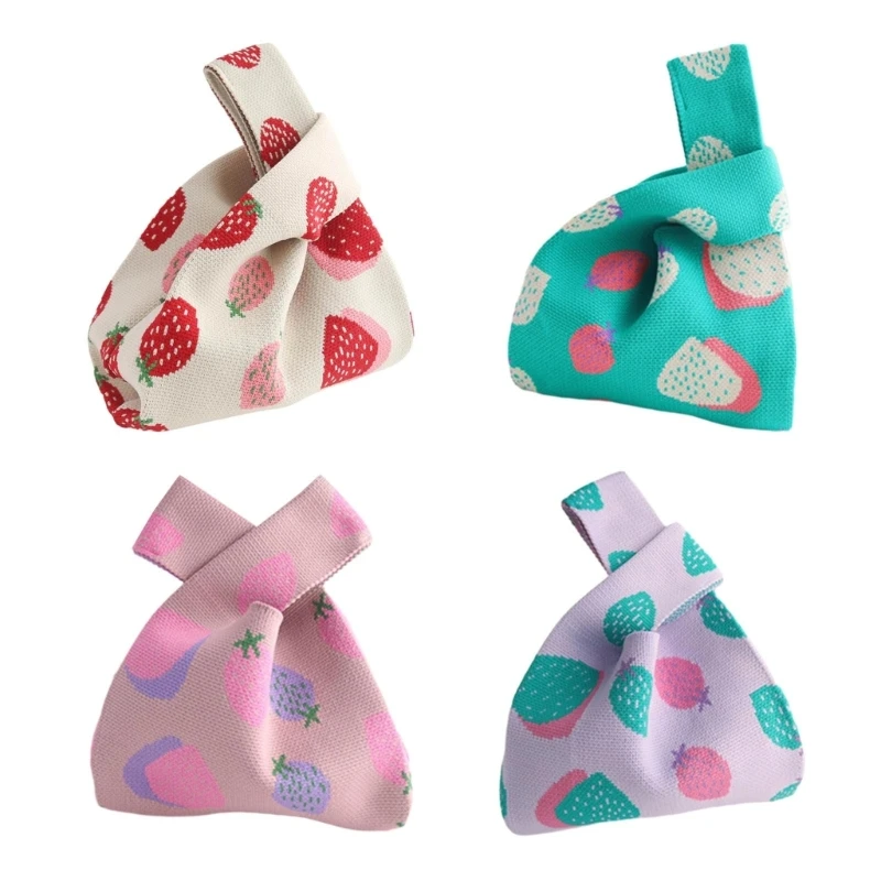 

2023 New Crochet Tote Bag Beach Bag For Women Strawberry Knot Wristlet Knitted Handbag Purse Knitted Purse Shopping Bag