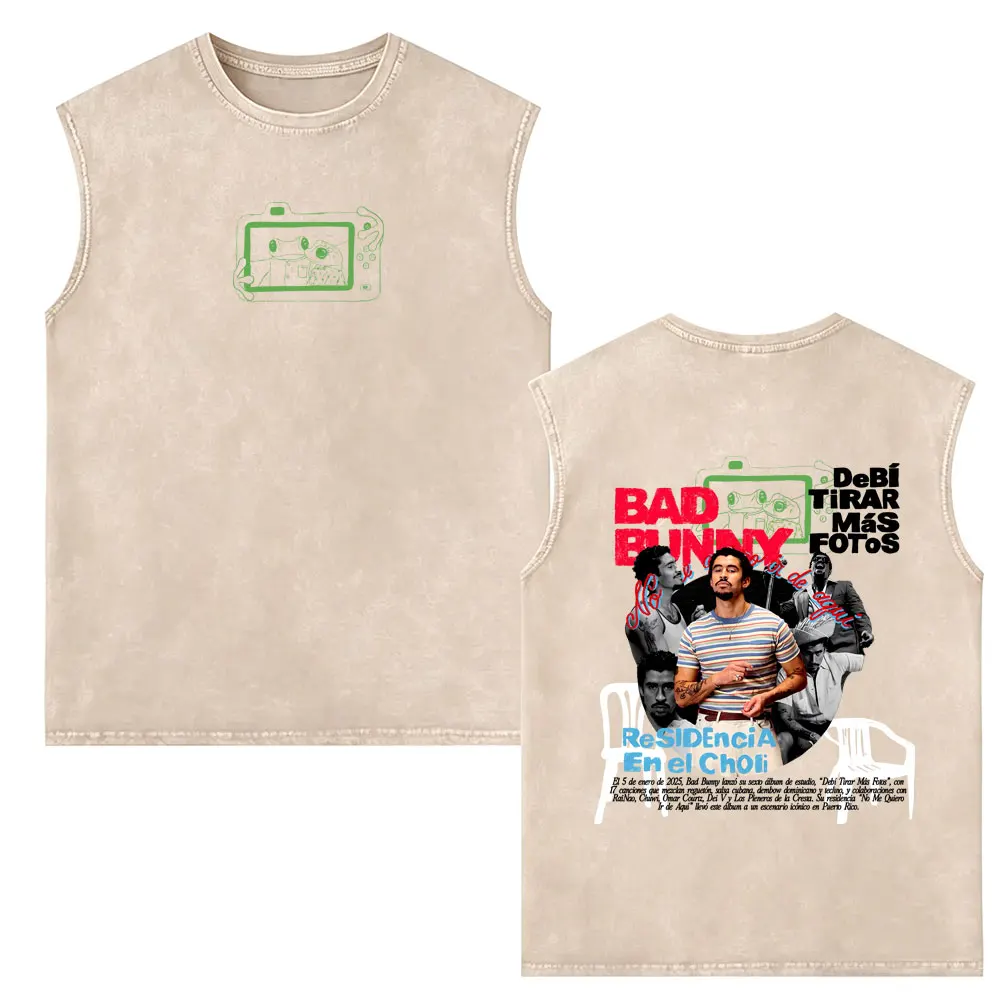 Фото Майка-безрукавка Rapper Bad Bunny Washed Sleeveless Vest Tshirt Debi Tirar Mas Fotos DTMF, модная уличная одежда в стиле хип-хоп для мужчин и женщин №4