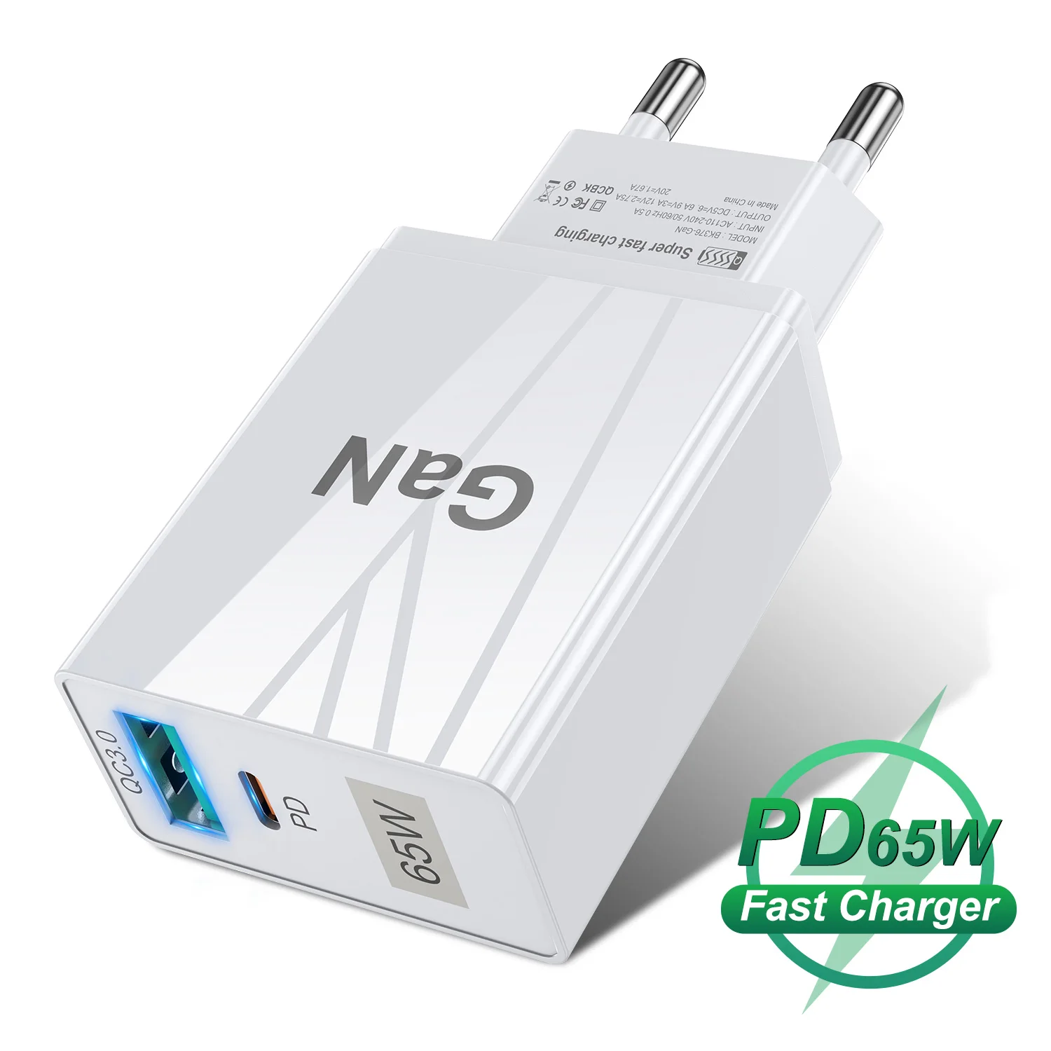 Сетевое зарядное устройство с европейской вилкой 65 Вт USB Type-C