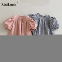 rinilucia baby girl princess cotton plaid dress puff sleeve infant toddler girl vintage vestido pastoralism baby clothes