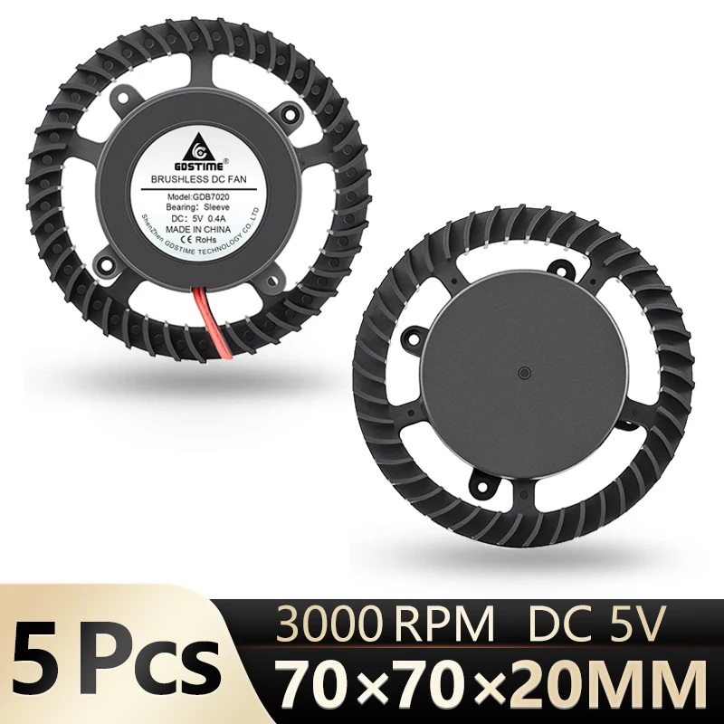 

5 Pcs Gdstime 70x70x20mm DC 5V 7cm VGA Card Fan 7020 Centrifugal Radial Turbo Blower 70mm Ventilation Fan for PC Case Cabinet