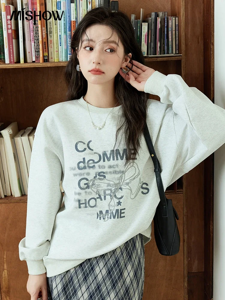 Женская толстовка MISHOW в стиле ретро с круглым вырезом и бантом осень 2024 пуловеры